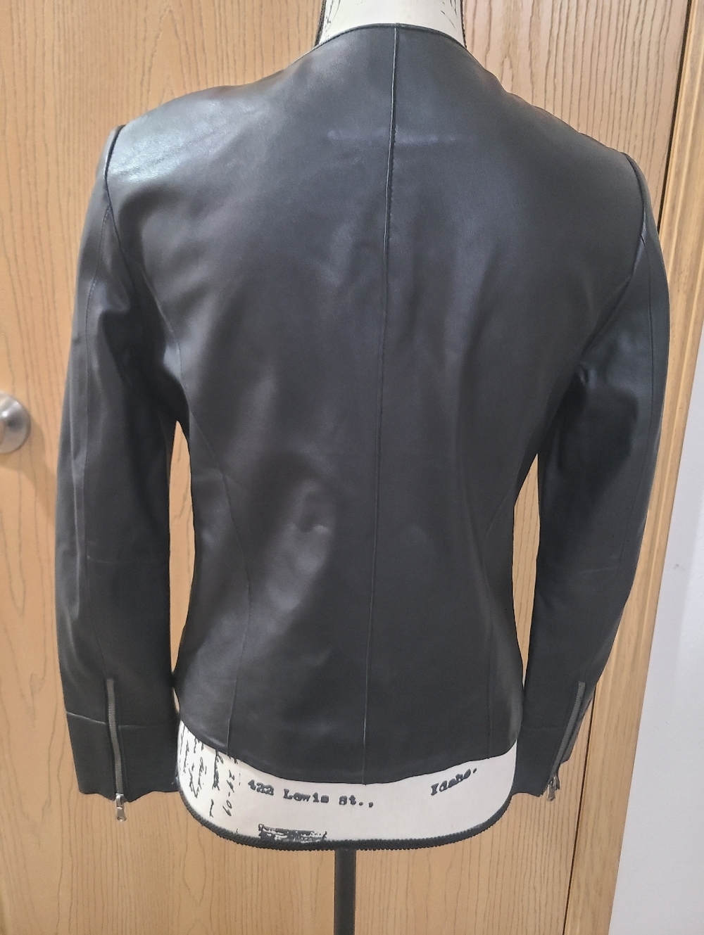 Ecru Black Lamb Leather Bikercore Mobwife Moto Jacket Zipper Blazer - Picture 4 of 6
